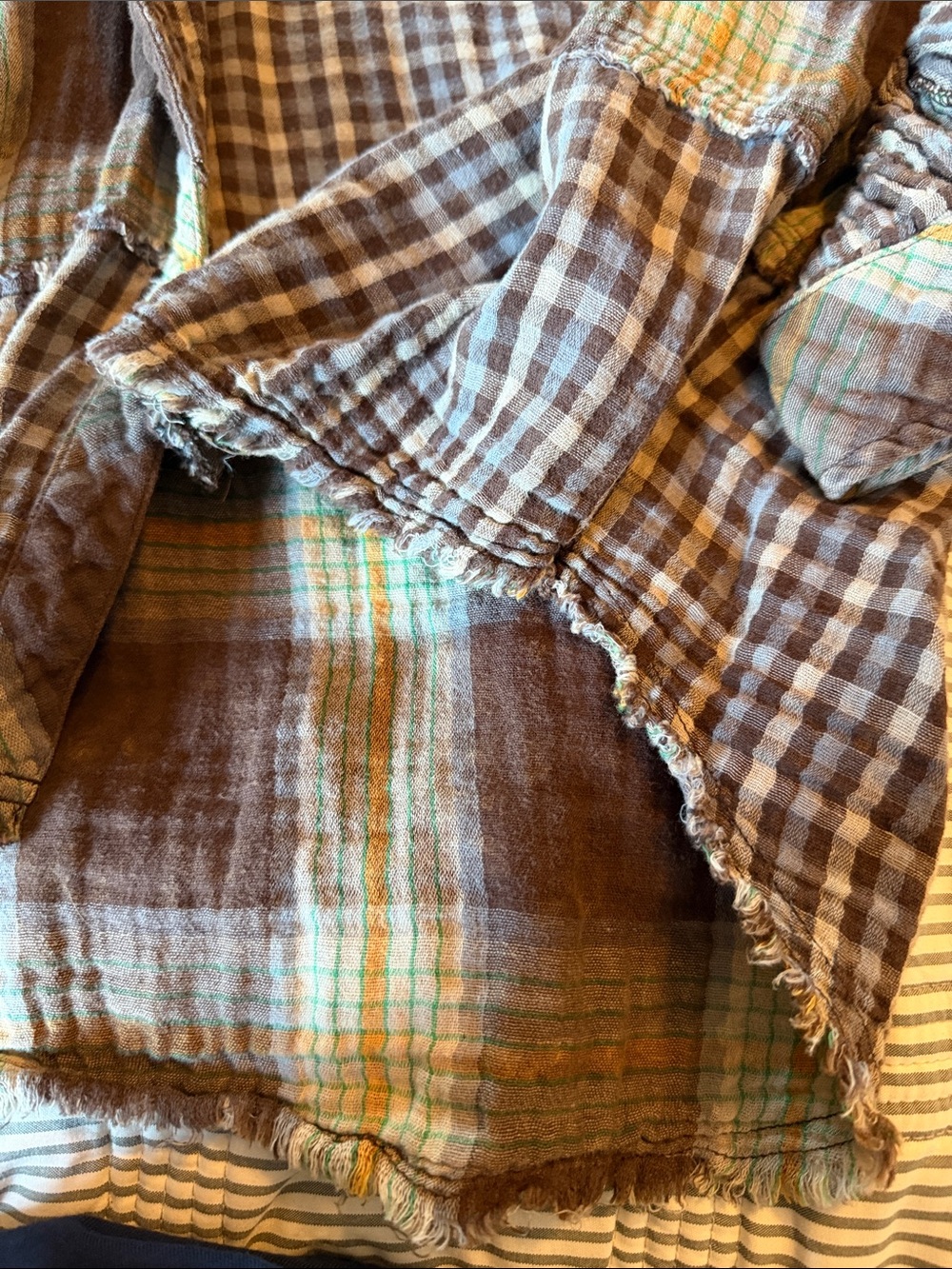Mystree Brown and Cream Plaid Hooded Shirt Jacket - Picture 4 of 6